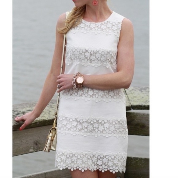 J. Crew White Crochet Floral Lace Stripe Shift Mini Dress - 2 - Picture 2 of 15
